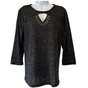 Edgy Rocker Shabby Chic Adrienne Vittadini Black Studded Cut Out Top